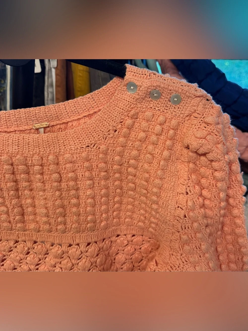 NWT Free People Penny Crochet Cotton Pullover - paradise peach - large